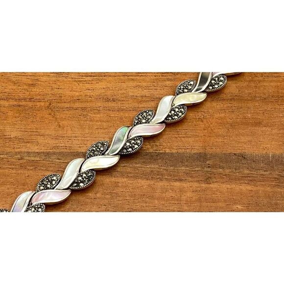 Vintage Marcasite~Abalone~Mother of Pearl Braid Bracelet DO NOT PURCHASE - Picture 4 of 6
